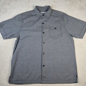 Men's Tommy Bahama Gray Grid Short Sleeve Button‎ Up Casual Shirt Size L Silk